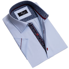 Blue Mens Short Sleeve Button up Shirts - Tailored Slim Fit Cotton Dress Shirts