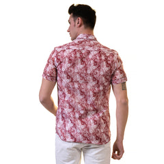 Pink Mens Short Sleeve Button up Shirts - Tailored Slim Fit Cotton Dress Shirts