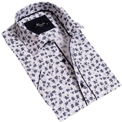 Black Dots Mens Short Sleeve Button up Shirts - Tailored Slim Fit Cotton Dress Shirts