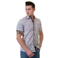 Black Dots Mens Short Sleeve Button up Shirts - Tailored Slim Fit Cotton Dress Shirts
