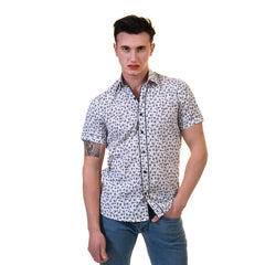 Black Dots Mens Short Sleeve Button up Shirts - Tailored Slim Fit Cotton Dress Shirts