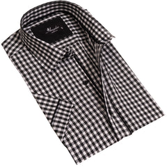 Black and White Mens Short Sleeve Button up Shirts - Tailored Slim Fit Cotton Dress Shirts