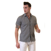 Black and White Mens Short Sleeve Button up Shirts - Tailored Slim Fit Cotton Dress Shirts