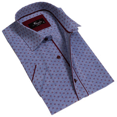 Blue Mens Short Sleeve Button up Shirts - Tailored Slim Fit Cotton Dress Shirts
