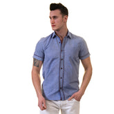 Blue Mens Short Sleeve Button up Shirts - Tailored Slim Fit Cotton Dress Shirts