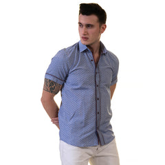 Blue Mens Short Sleeve Button up Shirts - Tailored Slim Fit Cotton Dress Shirts