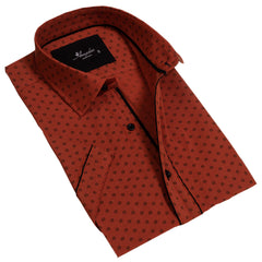 Orange / Reddish Mens Short Sleeve Button up Shirts - Tailored Slim Fit Cotton Dress Shirts