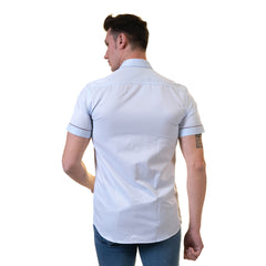 Light Blue Mens Short Sleeve Button up Shirts - Tailored Slim Fit Cotton Dress Shirts