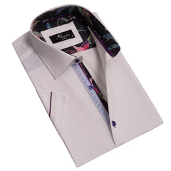 White Mens Short Sleeve Button up Shirts - Tailored Slim Fit Cotton Dress Shirts