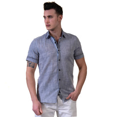 Mens Short Sleeve Button up Shirts - Tailored Slim Fit Cotton Dress Shirts