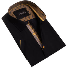 Jet Black Mens Short Sleeve Button up Shirts - Tailored Slim Fit Cotton Dress Shirts