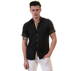 Jet Black Mens Short Sleeve Button up Shirts - Tailored Slim Fit Cotton Dress Shirts