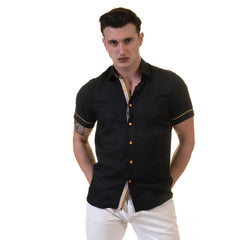 Jet Black Mens Short Sleeve Button up Shirts - Tailored Slim Fit Cotton Dress Shirts