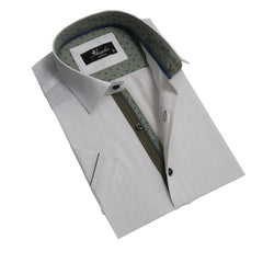 White Mens Short Sleeve Button up Shirts - Tailored Slim Fit Cotton Dress Shirts