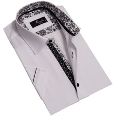 White Mens Short Sleeve Button up Shirts - Tailored Slim Fit Cotton Dress Shirts