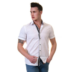 White Mens Short Sleeve Button up Shirts - Tailored Slim Fit Cotton Dress Shirts