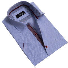 Mens Sky Blue Short Sleeve Button up Shirts - Tailored Slim Fit Cotton Dress Shirts