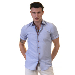 Mens Sky Blue Short Sleeve Button up Shirts - Tailored Slim Fit Cotton Dress Shirts
