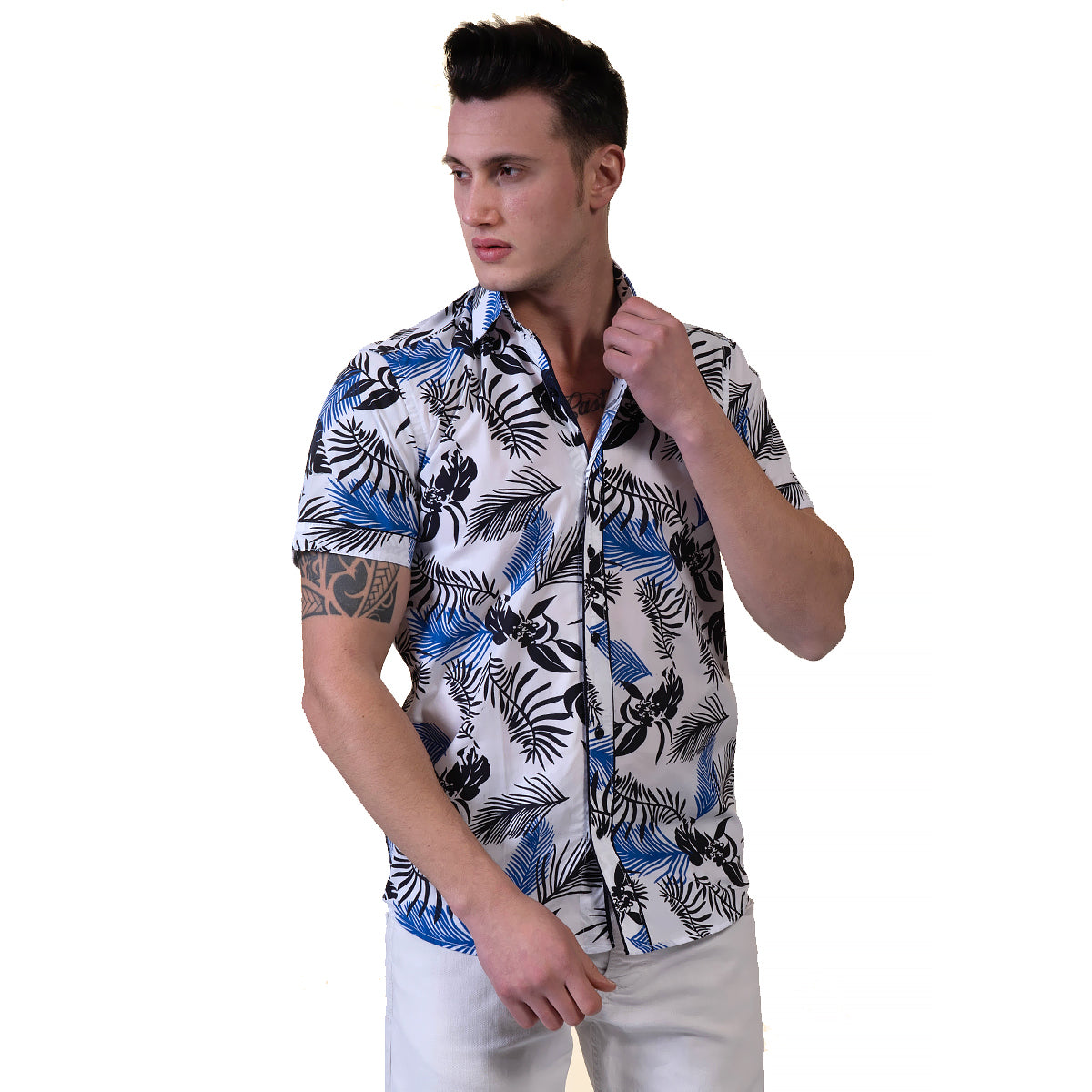 Mens Hawaiian Shirt Slim Fit Short Sleeve Button  