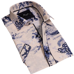 Floral Mens Short Sleeve Button up Shirts - Tailored Slim Fit Cotton Dress Shirts