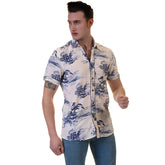 Floral Mens Short Sleeve Button up Shirts - Tailored Slim Fit Cotton Dress Shirts