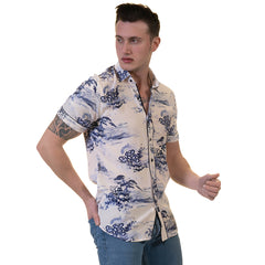 Floral Mens Short Sleeve Button up Shirts - Tailored Slim Fit Cotton Dress Shirts