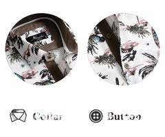 European Tailored Slim Fit Soft Cotton Men's Brown Multicolor Floral Short Sleeve Button Up Shirt - Amedeo Exclusive