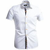 Amedeo Men's Short Sleeve Button up White Shirt - Amedeo Exclusive