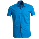 Men's Button down Tailor Fit Soft 100% Cotton Short Sleeve Dress Shirt Solid Medium Blue casual And Formal - Amedeo Exclusive