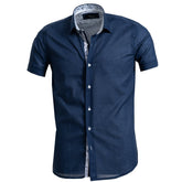 Men's Button down Tailor Fit Soft 100% Cotton Short Sleeve Dress Shirt Solid Navy Blue casual And Formal - Amedeo Exclusive