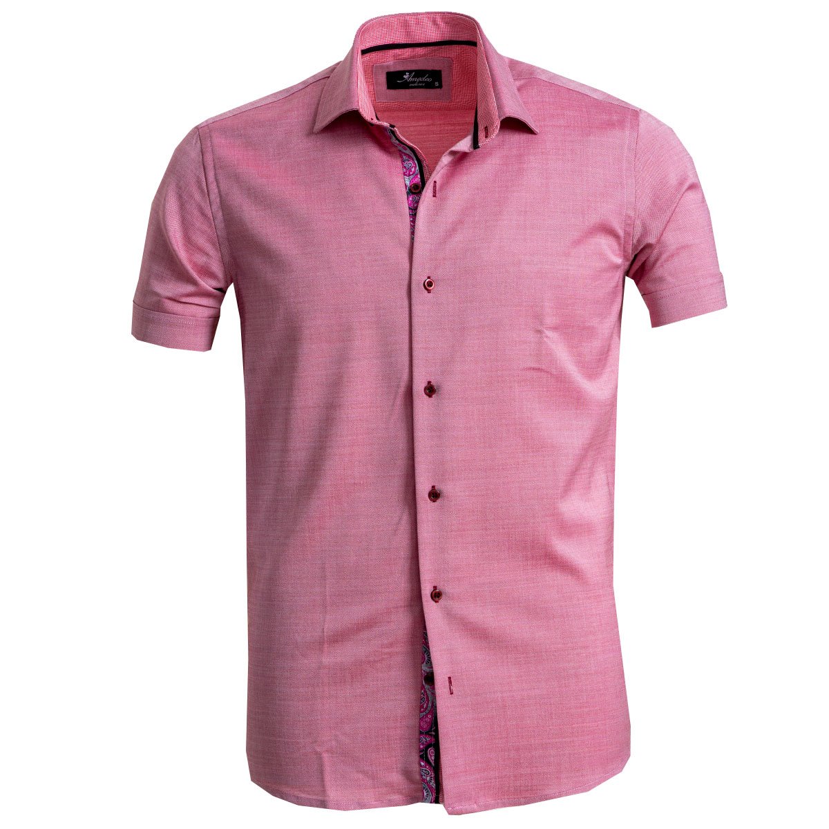 Pink Paisley Mens Short Sleeve Button up Shirts - Tailored Slim