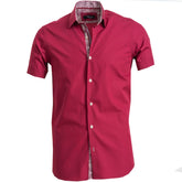 Men's Button down Tailor Fit Soft 100% Cotton Short Sleeve Dress Shirt Solid Burgundy casual And Formal - Amedeo Exclusive