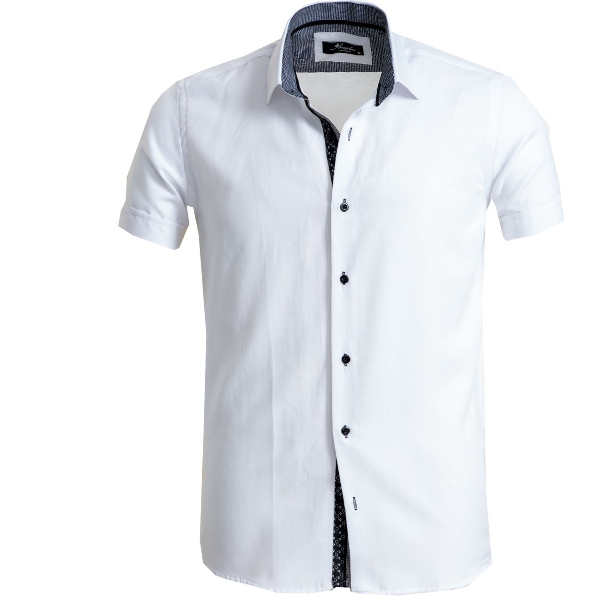 Solid White Mens Short Sleeve Button up Shirts - Tailored Slim Fit