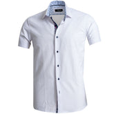 Men's Button down Tailor Fit Soft 100% Cotton Short Sleeve Dress Shirt Solid White casual And Formal - Amedeo Exclusive