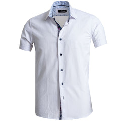 Men's Button down Tailor Fit Soft 100% Cotton Short Sleeve Dress Shirt Solid White casual And Formal - Amedeo Exclusive