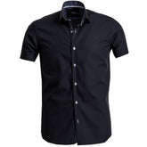 Men's Button down Tailor Fit Soft 100% Cotton Short Sleeve Dress Shirt Solid Black casual And Formal - Amedeo Exclusive