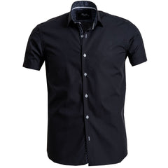 Men's Button down Tailor Fit Soft 100% Cotton Short Sleeve Dress Shirt Solid Black casual And Formal - Amedeo Exclusive