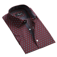 Men's Button down Tailor Fit Soft 100% Cotton Short Sleeve Dress Shirt Burgandy Circles casual And Formal - Amedeo Exclusive