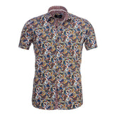 Men's Button down Tailor Fit Soft 100% Cotton Short Sleeve Dress Shirt Playful Colorful Paisley casual And Formal - Amedeo Exclusive