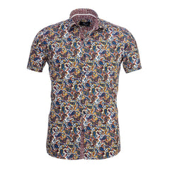 Men's Button down Tailor Fit Soft 100% Cotton Short Sleeve Dress Shirt Playful Colorful Paisley casual And Formal - Amedeo Exclusive