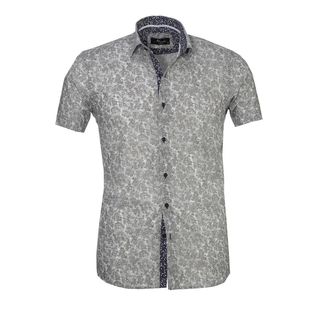 Light Grey Floral Mens Short Sleeve Button up Shirts - Tailored Slim –  Amedeo Exclusive