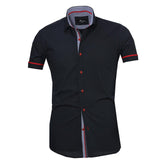 Men's Button down Tailor Fit Soft 100% Cotton Short Sleeve Dress Shirt Solid Navy Blue casual And Formal - Amedeo Exclusive