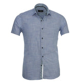 Men's Button down Tailor Fit Soft 100% Cotton Short Sleeve Dress Shirt Blue White Squares casual And Formal - Amedeo Exclusive