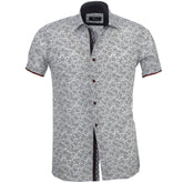 Men's Button down Tailor Fit Soft 100% Cotton Short Sleeve Dress Shirt White Black Floral Paisley casual And Formal - Amedeo Exclusive