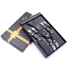 Men's Dual Clip Y Back Adjustable Strap Solid Grey Check High Quality Premium Suspenders - Amedeo Exclusive