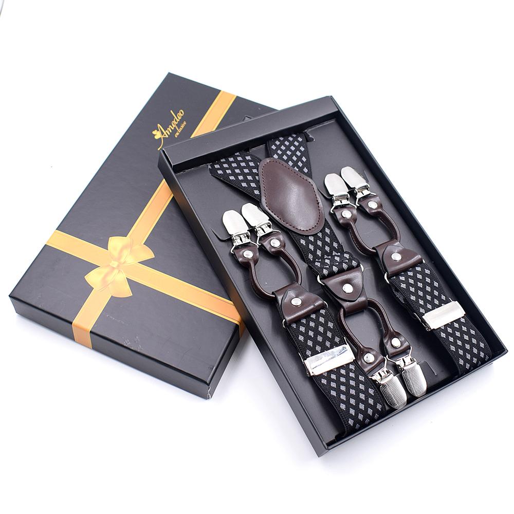 Men's Dual Clip Y Back Adjustable Strap Black Grey High Quality Premium Suspenders - Amedeo Exclusive