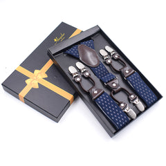 Men's Elastic Y Navy Blue Diamonds Strap Dual Clip on High Quality Premium Suspenders - Amedeo Exclusive