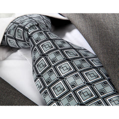 Men's jacquard Black Grey Squares Premium Neck Tie With Gift Box - Amedeo Exclusive