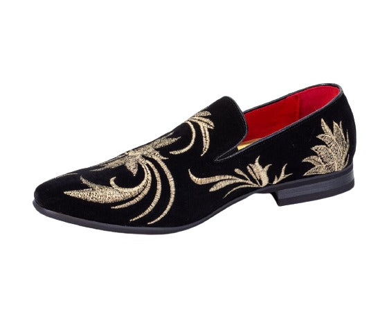R Penneven Drik Premium Black And Golden Flowers Loafers for men designer slip on – Amedeo  Exclusive