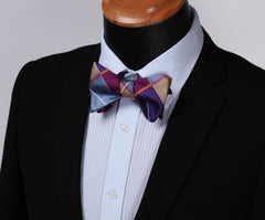 Multicolor Check Mens Silk Self tie Bow Tie with Pocket Squares Set - Amedeo Exclusive